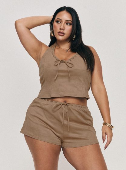 Eternal Youth Faux Suede Top Taupe Curve