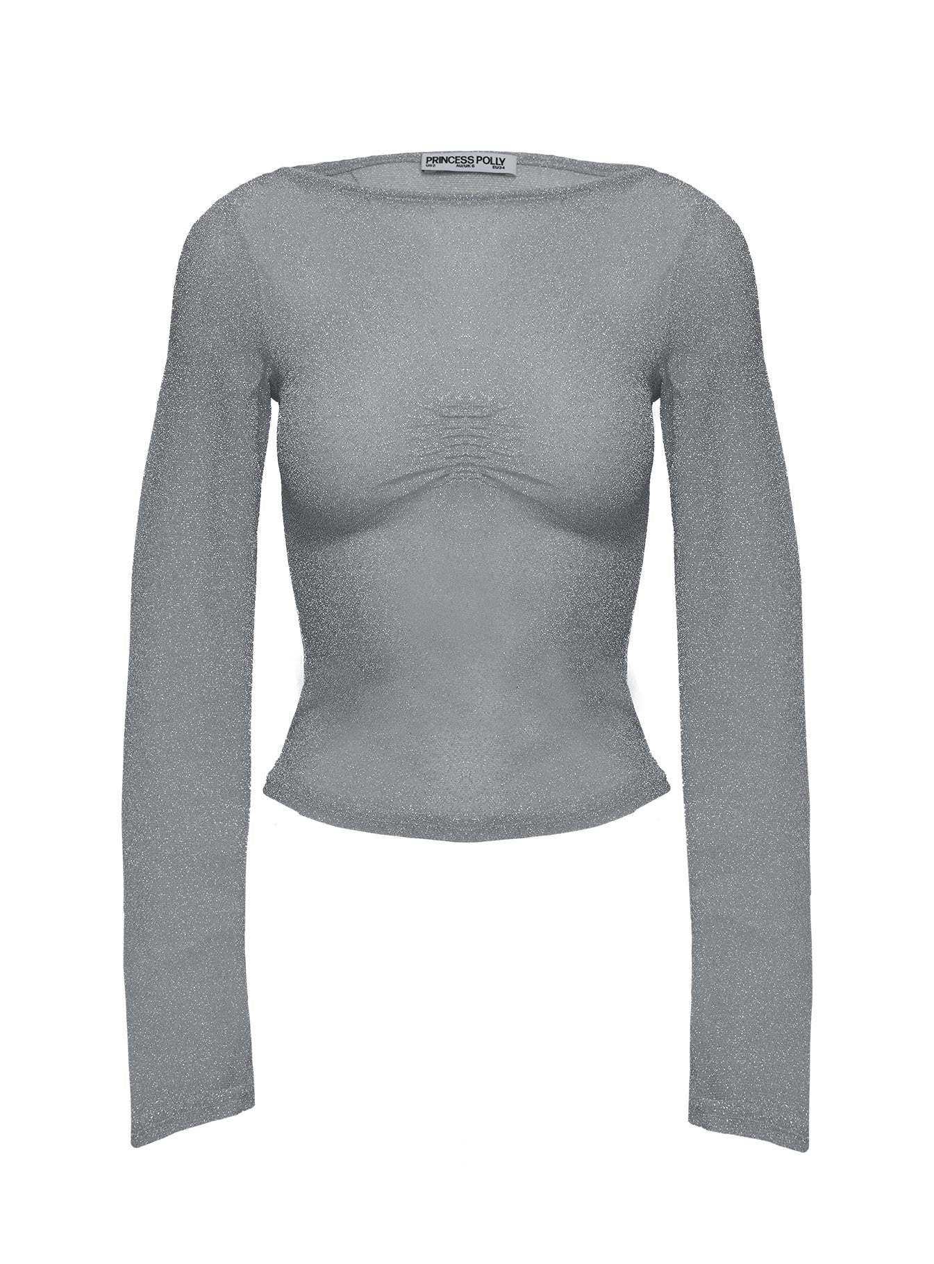 Crystal Clear Long Sleeve Mesh Top Silver