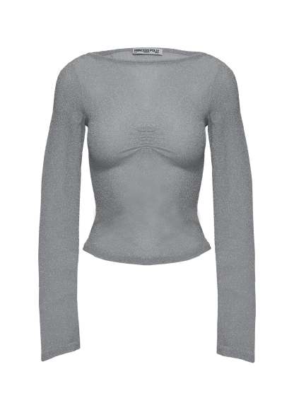 Crystal Clear Long Sleeve Mesh Top Silver