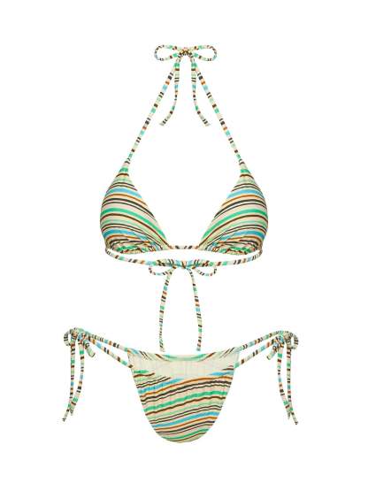 Jenner Tie Side Ruched Bikini Bottom Green Stripe