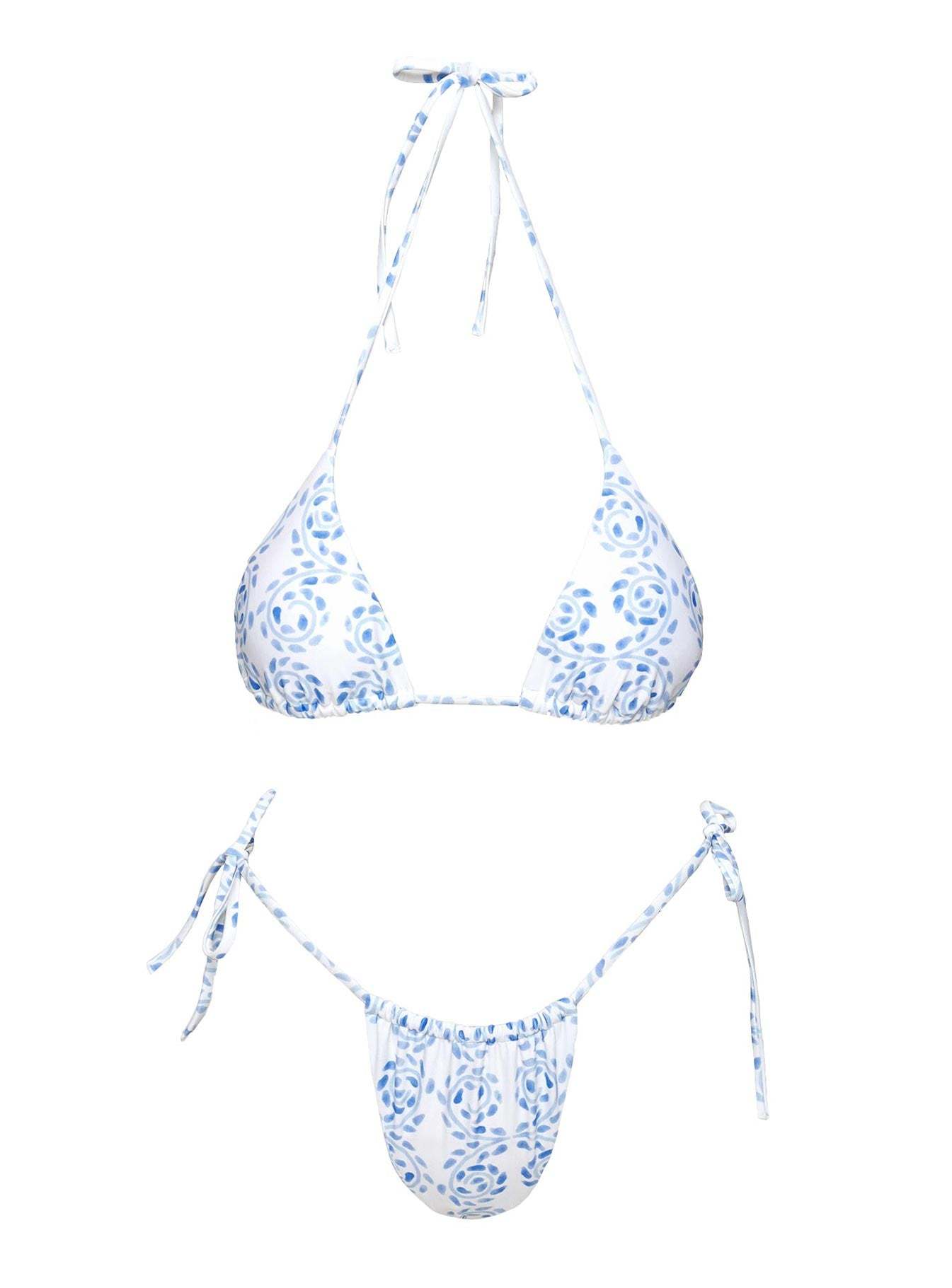 Jenner Tie Side Ruched Bikini Bottom Blue / White Swirl