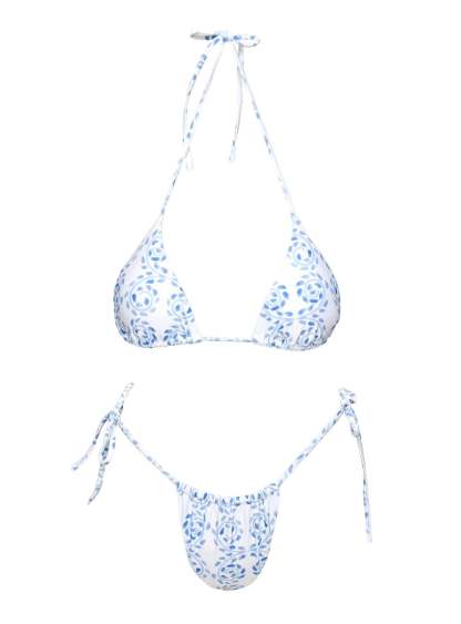 Jenner Tie Side Ruched Bikini Bottom Blue / White Swirl