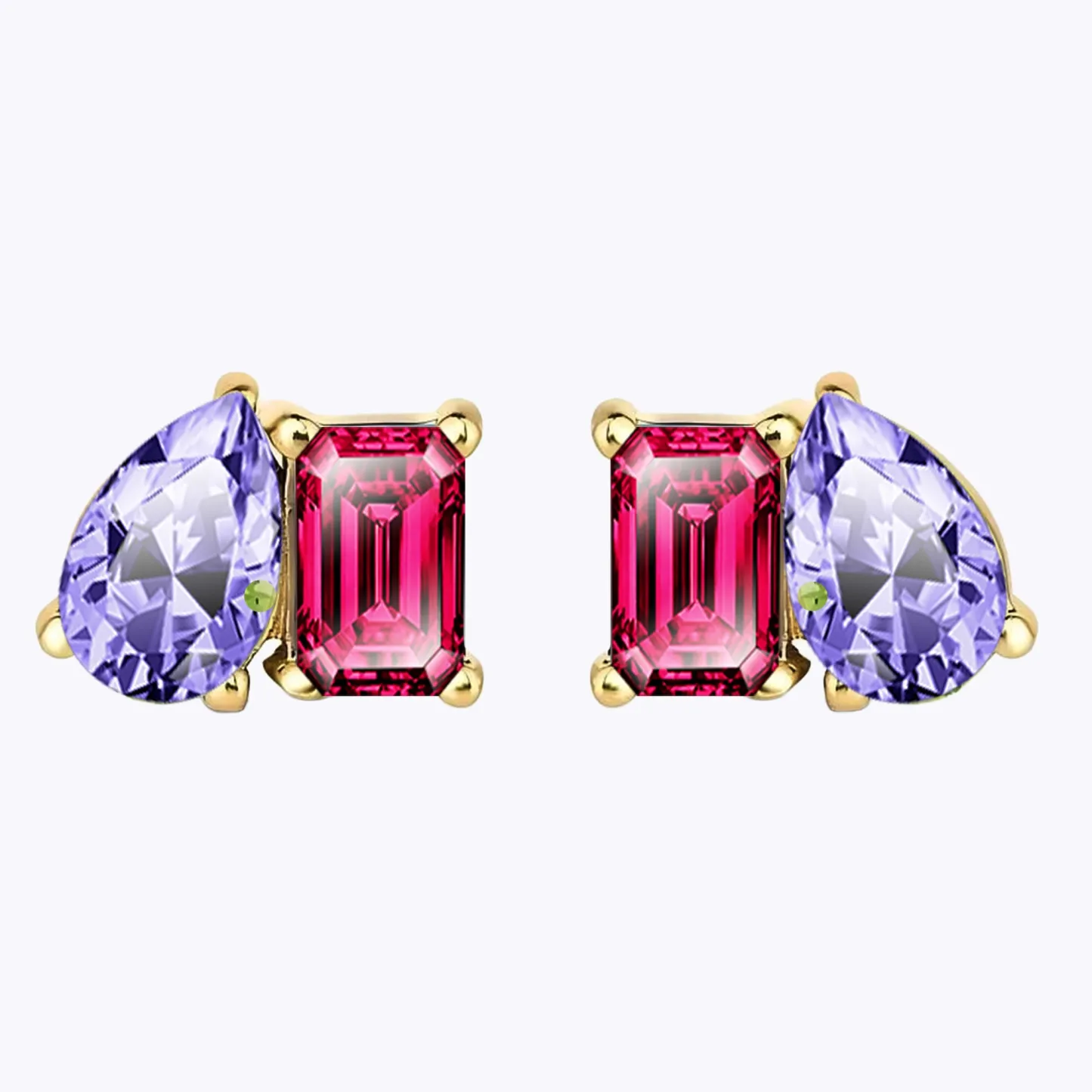 Personalized Toi et Moi Emerald Shape Pear Shape Birthstone Studs