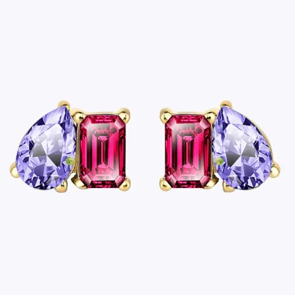 Personalized Toi et Moi Emerald Shape Pear Shape Birthstone Studs