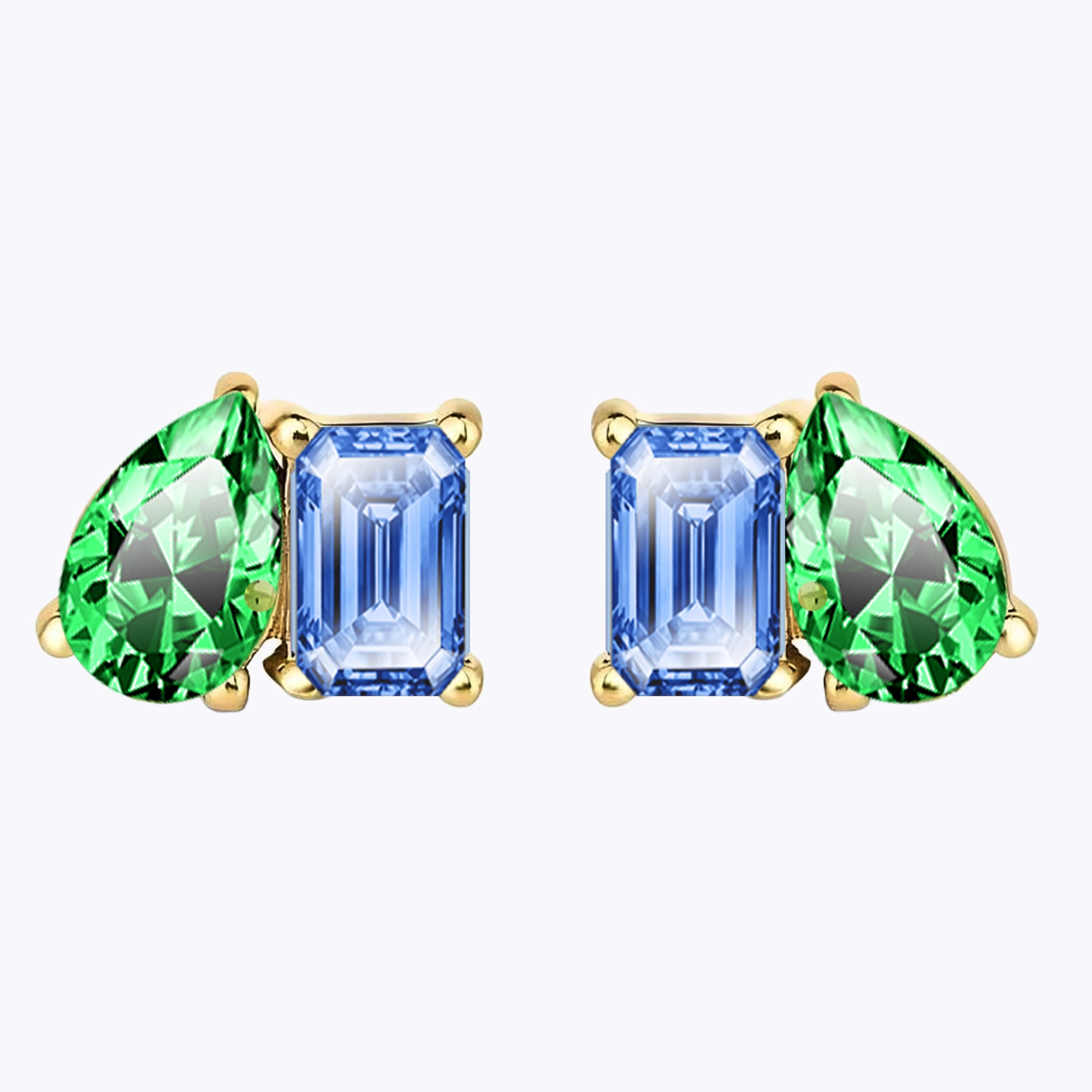 Personalized Toi et Moi Emerald Shape Pear Shape Birthstone Studs