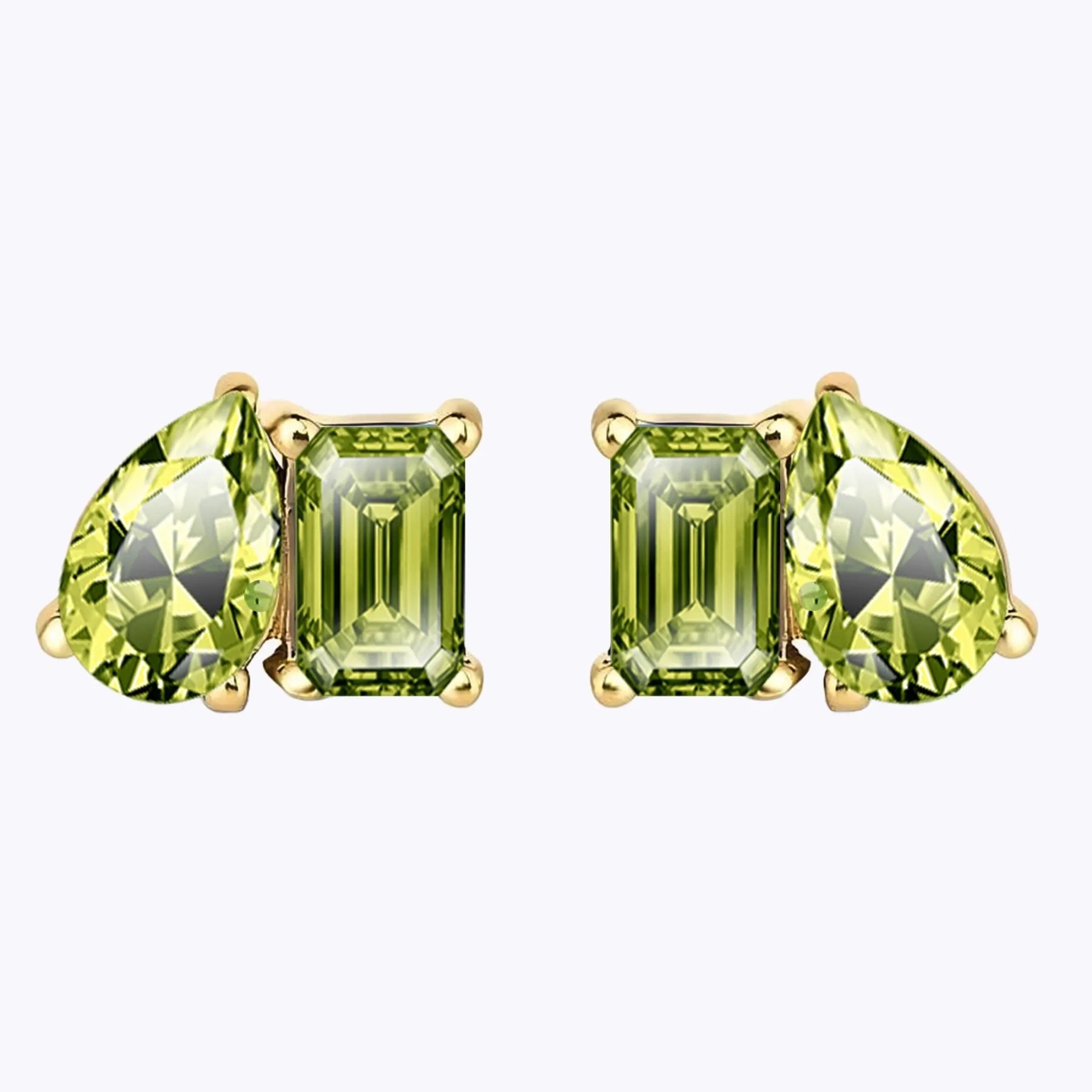 Personalized Toi et Moi Emerald Shape Pear Shape Birthstone Studs