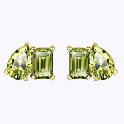 Personalized Toi et Moi Emerald Shape Pear Shape Birthstone Studs