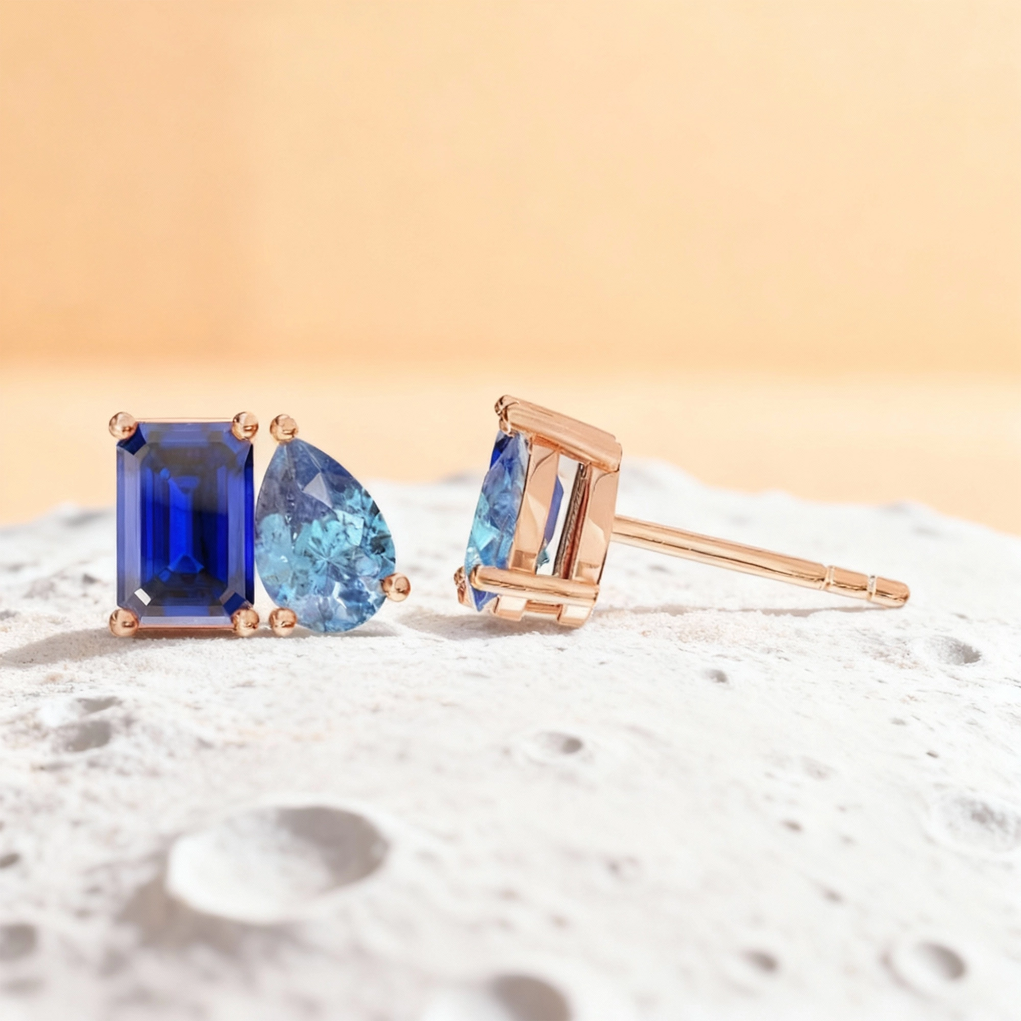 Personalized Toi et Moi Emerald Shape Pear Shape Birthstone Studs