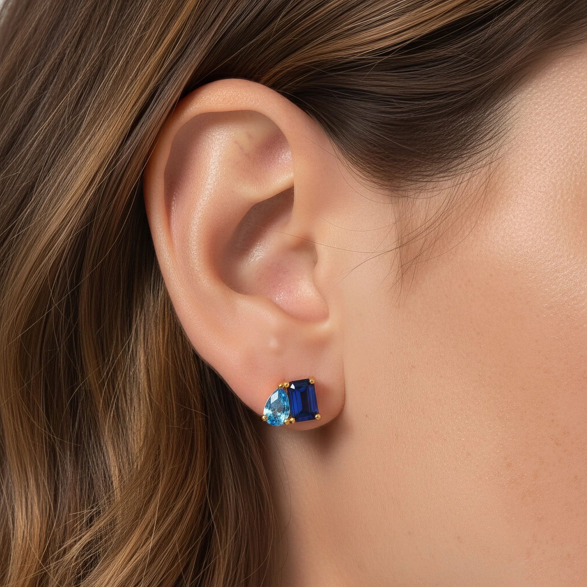 Personalized Toi et Moi Emerald Shape Pear Shape Birthstone Studs