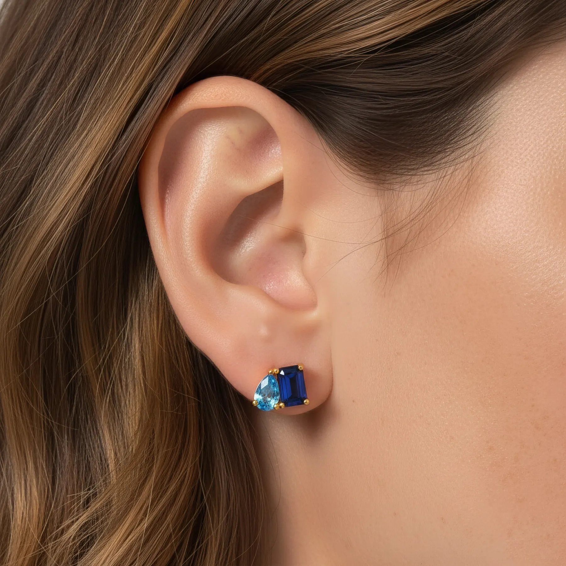 Personalized Toi et Moi Emerald Shape Pear Shape Birthstone Studs