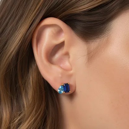 Personalized Toi et Moi Emerald Shape Pear Shape Birthstone Studs