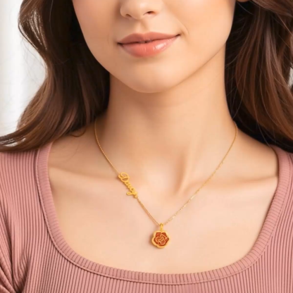 Whirling Blooms Collection Custom Spinning Birth Flower Necklace with Name