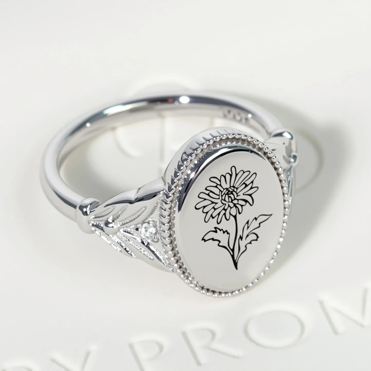 Custom 1-5 Birth Flower Ring with Side Round Stones