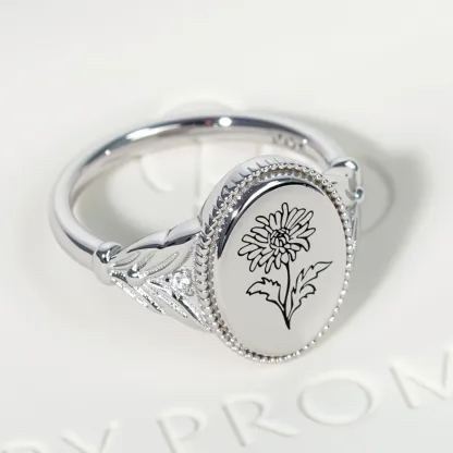 Custom 1-5 Birth Flower Ring with Side Round Stones
