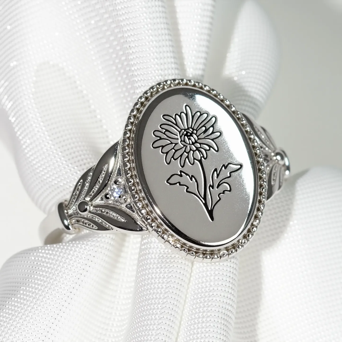 Custom 1-5 Birth Flower Ring with Side Round Stones