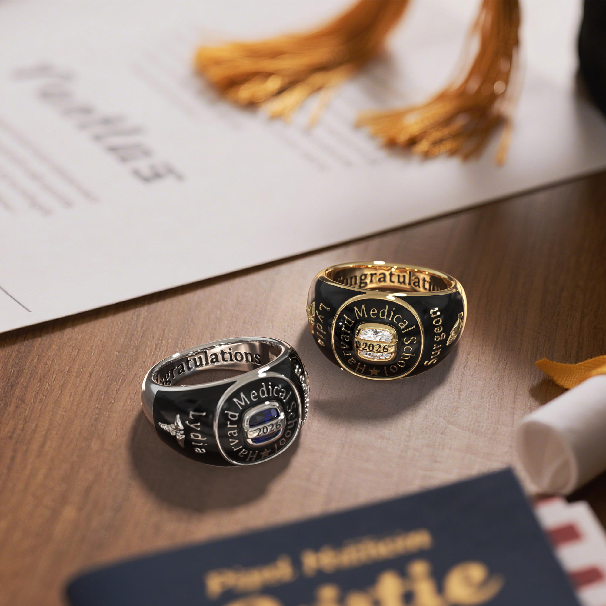 Custom Birthstone Graduation Ring with Engraved School Name-BY PROMISE-