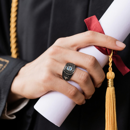 Custom Birthstone Graduation Ring with Engraved School Name-BY PROMISE-