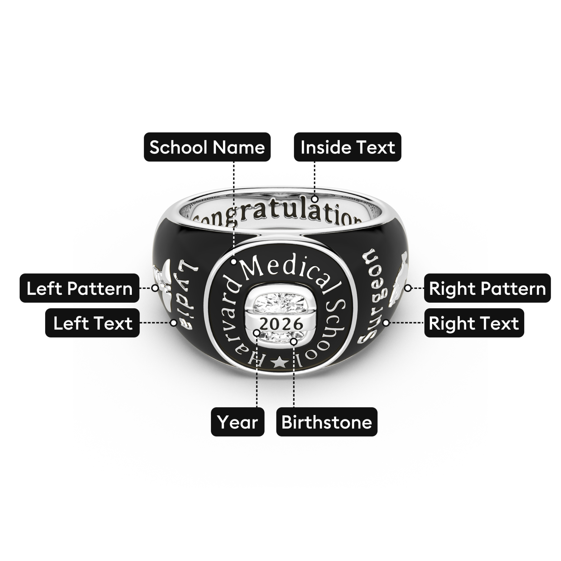 Custom Birthstone Graduation Ring with Engraved School Name-BY PROMISE-