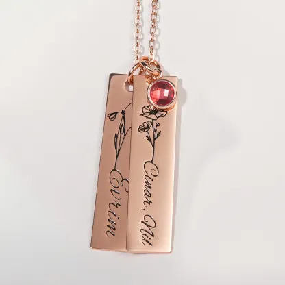 Custom Birth Flower Name Pendant Necklace with Birthstone