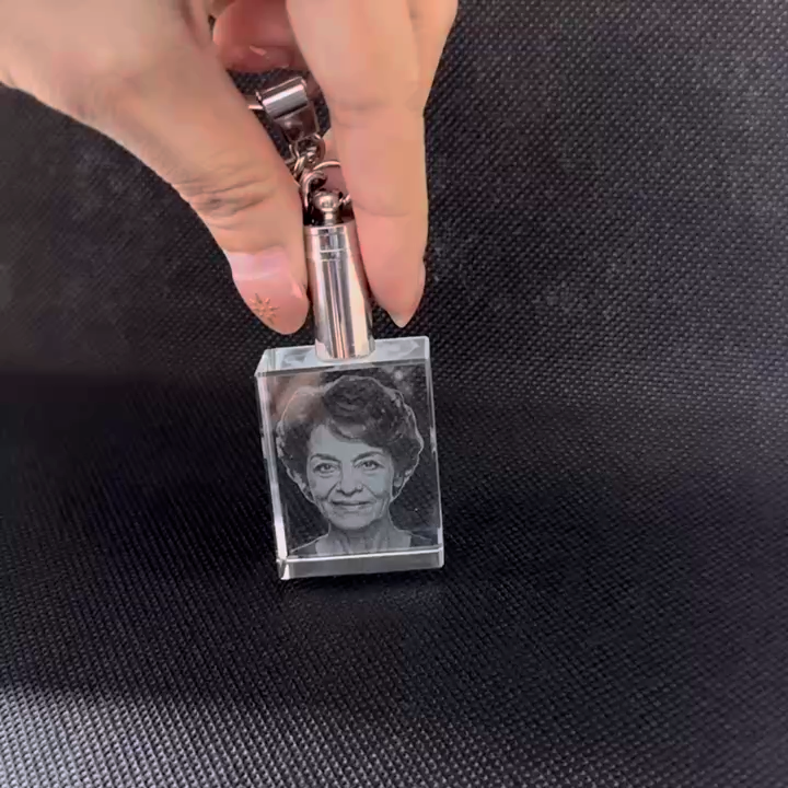 Custom Light up Square Shape Crystal Photo Keychain