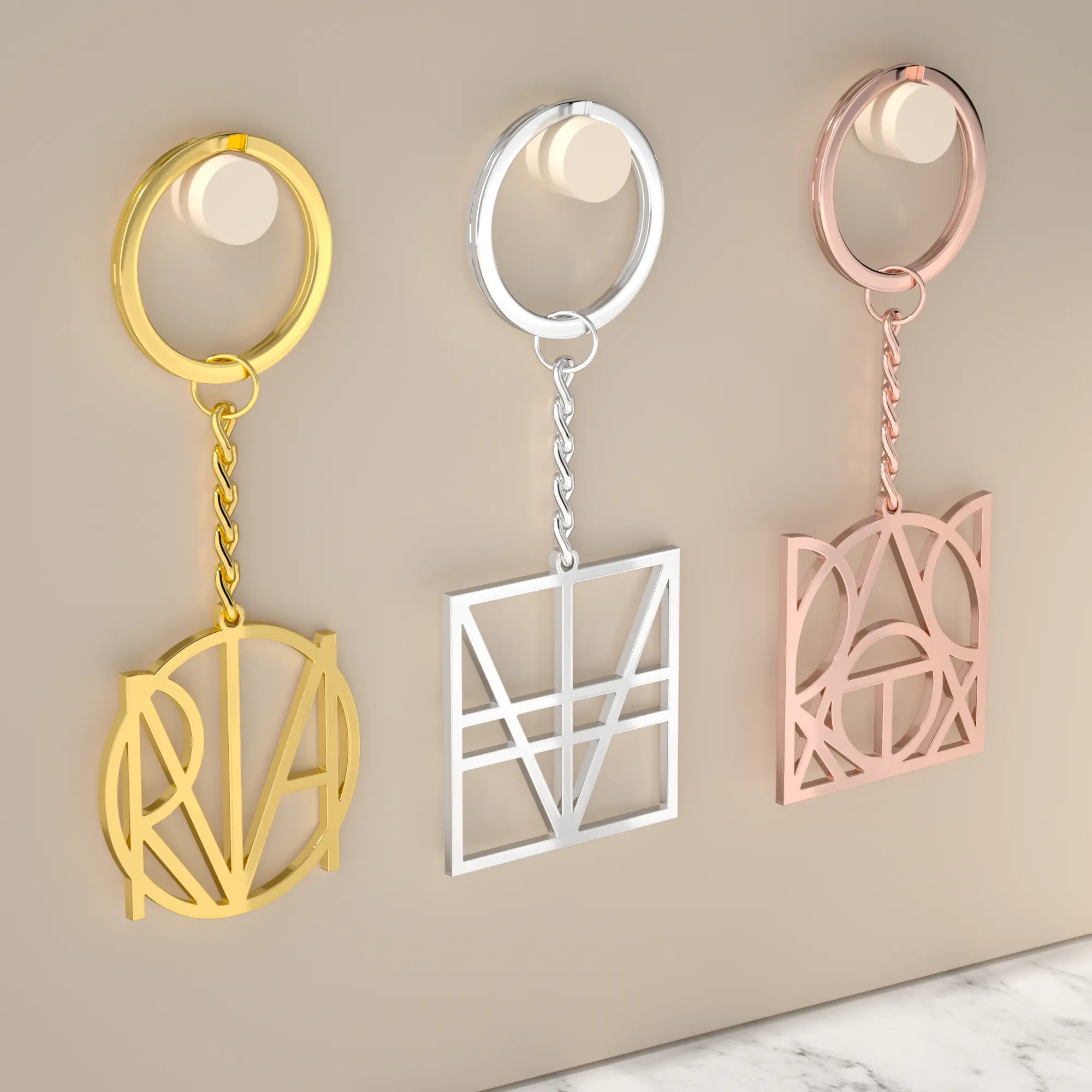 Geo Code Custom Name Logo Monogram Keychain