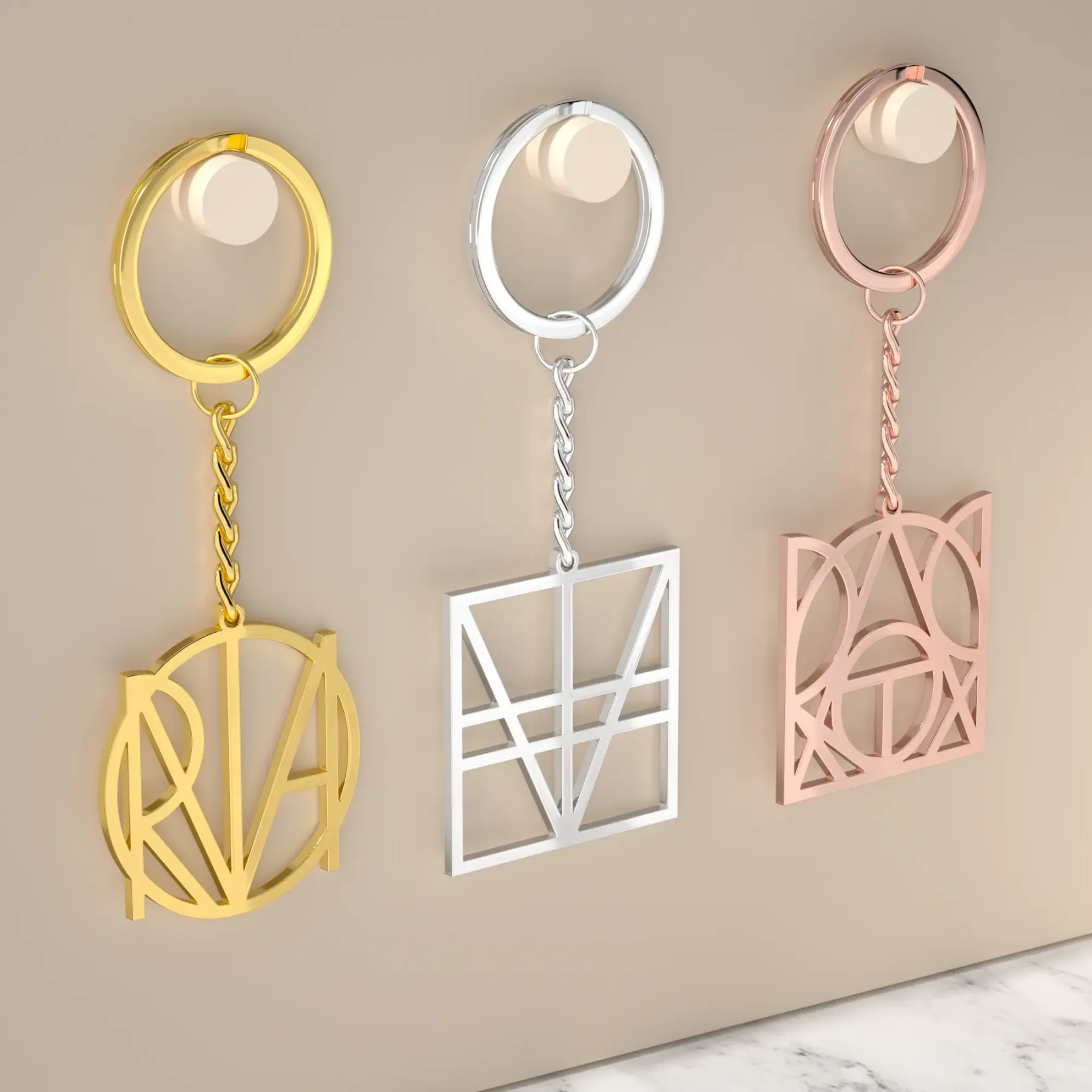 Geo Code Custom Name Logo Monogram Keychain