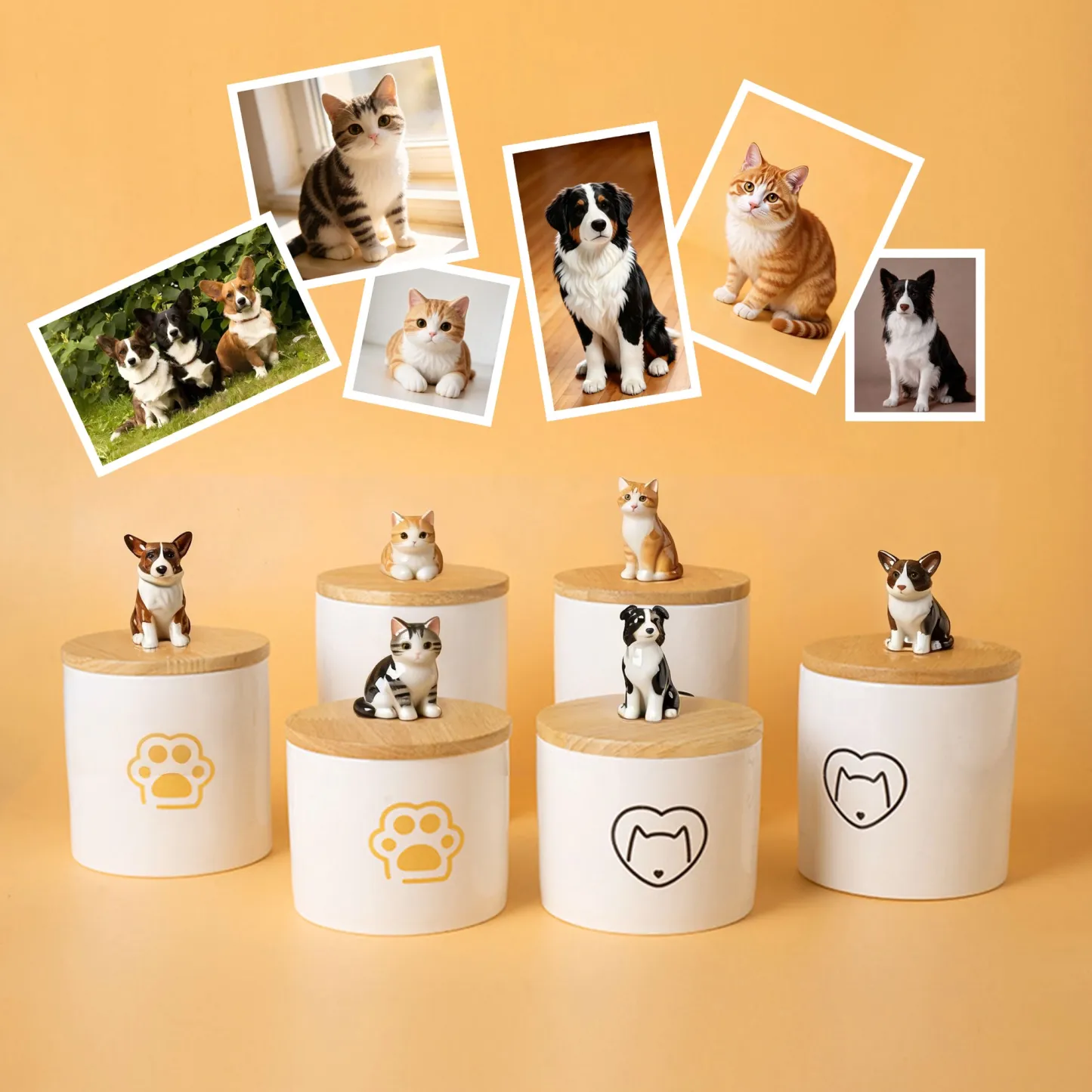 Custom 3D Handmade Ceramic Full Body Pet Figurine Urn with Paw Pattern