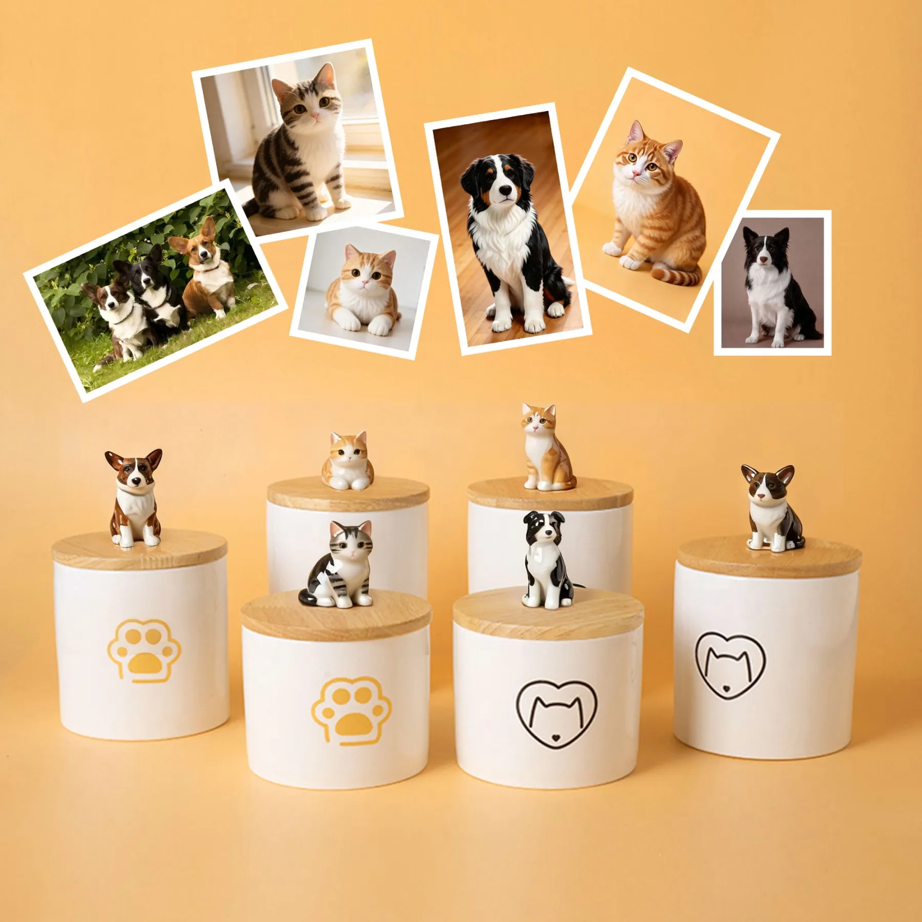 Custom 3D Handmade Ceramic Full Body Pet Figurine Urn with Paw Pattern