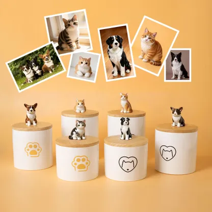 Custom 3D Handmade Ceramic Full Body Pet Figurine Urn with Paw Pattern