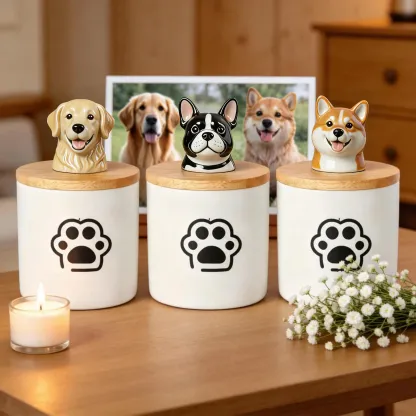 Custom 3D Handmade Ceramic Pet Head Urn with Paw Pattern