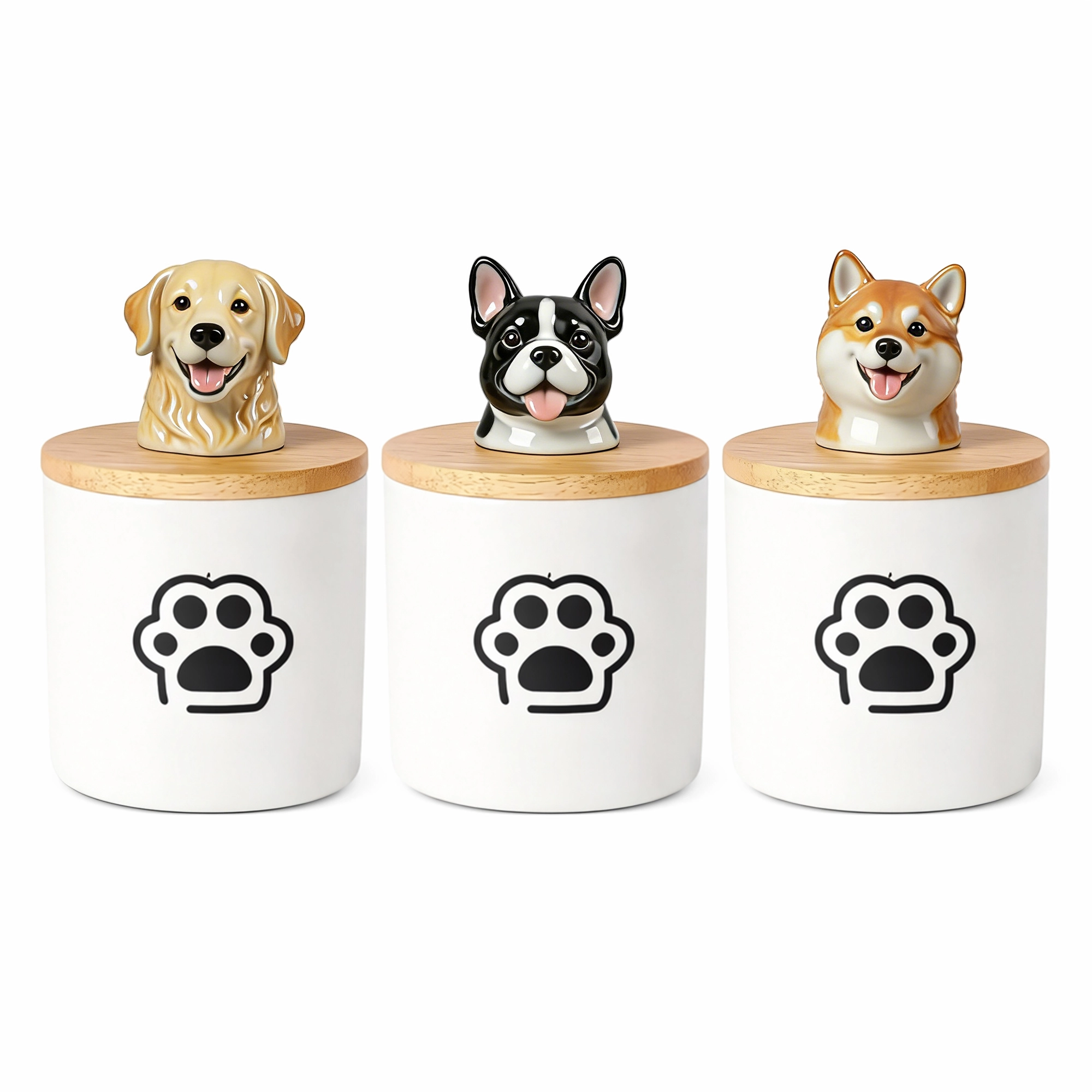 Custom 3D Handmade Ceramic Pet Head Urn with Paw Pattern