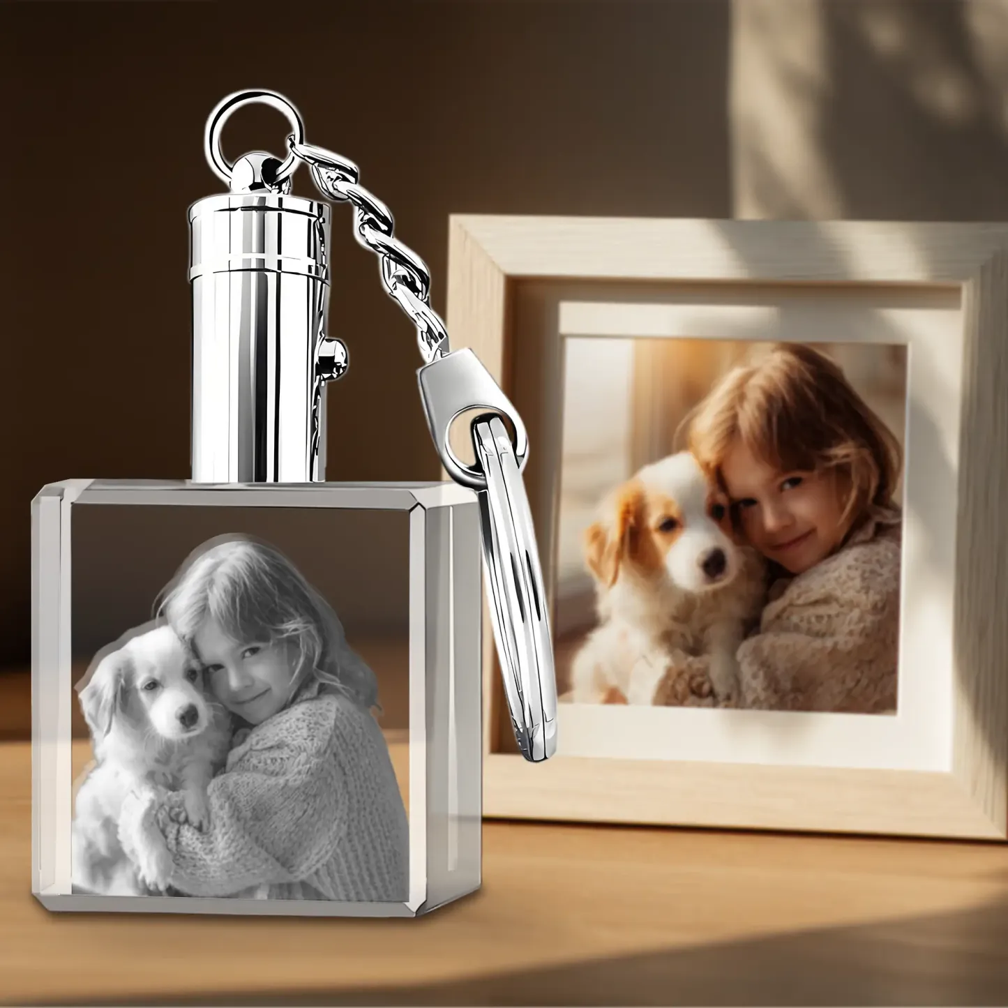 Custom Square Crystal Photo Keychain
