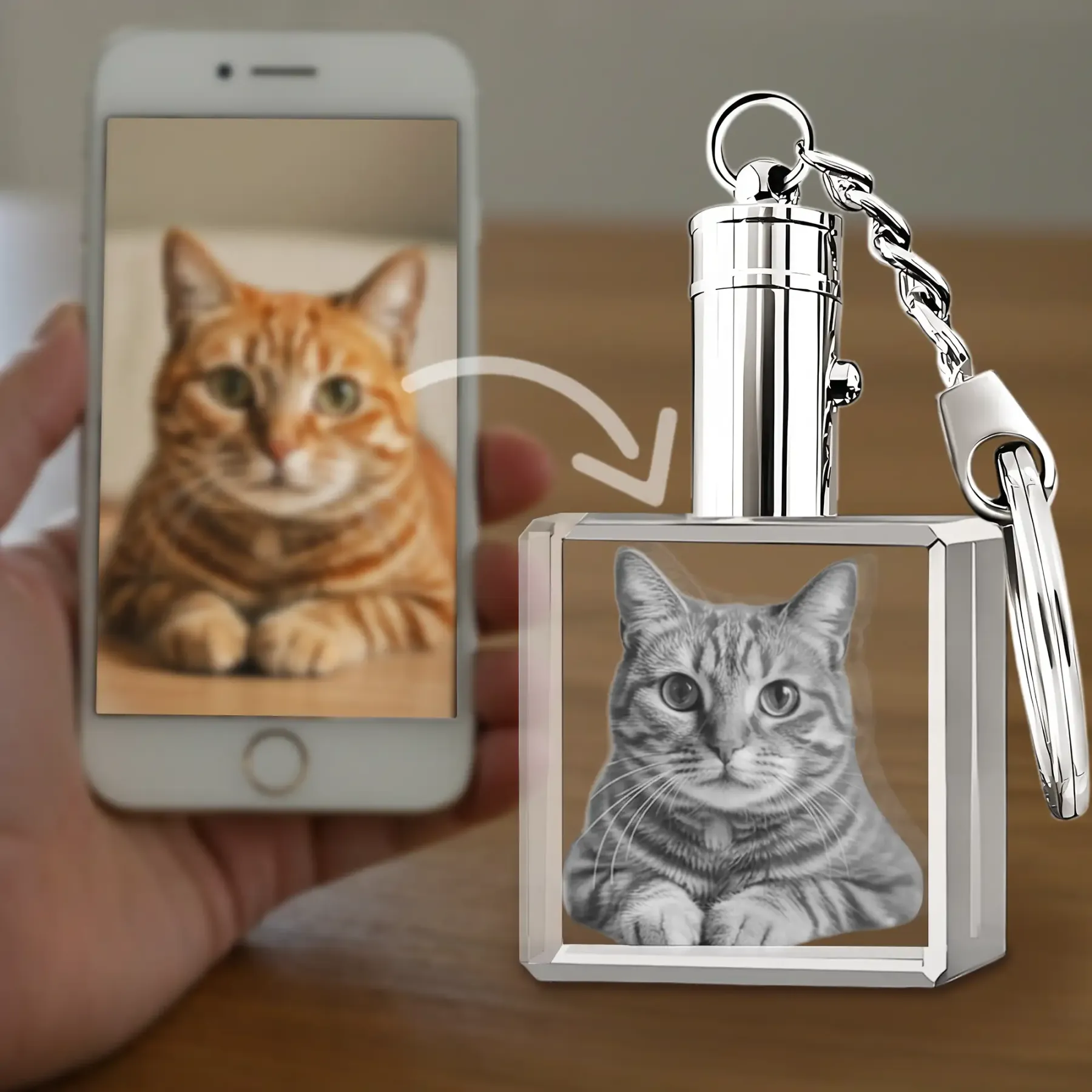 Custom Square Crystal Photo Keychain