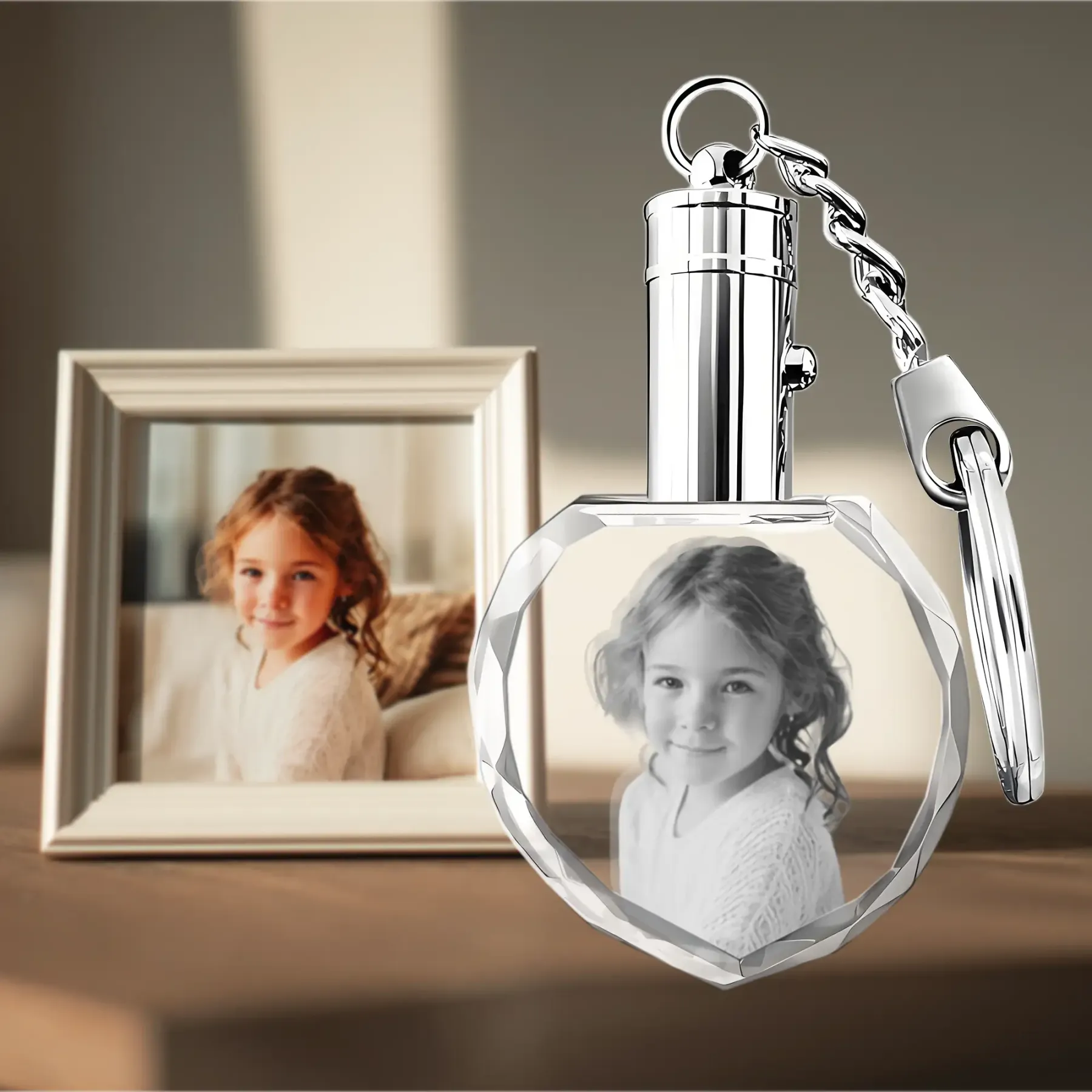 Custom Heart Crystal Photo Keychain