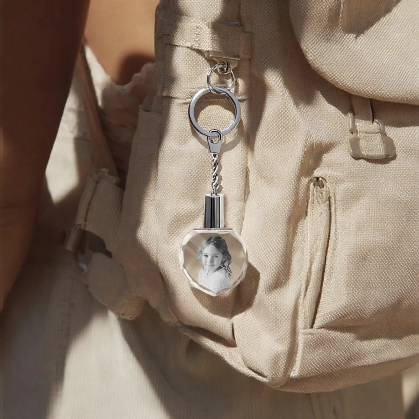 Custom Heart Crystal Photo Keychain