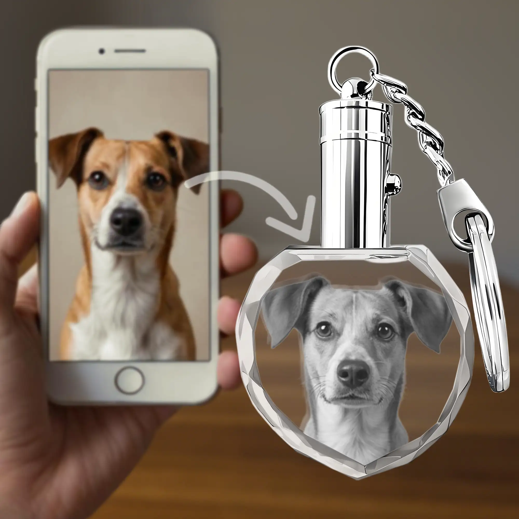 Custom Heart Crystal Photo Keychain