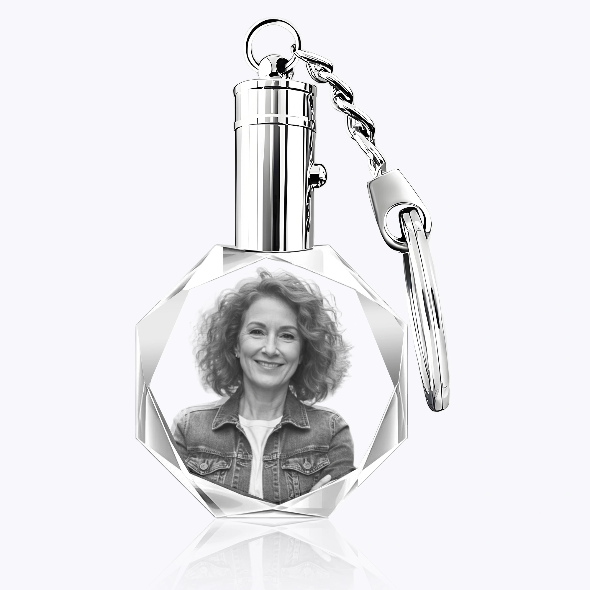 Custom Octagon Shape Crystal Photo Keychain