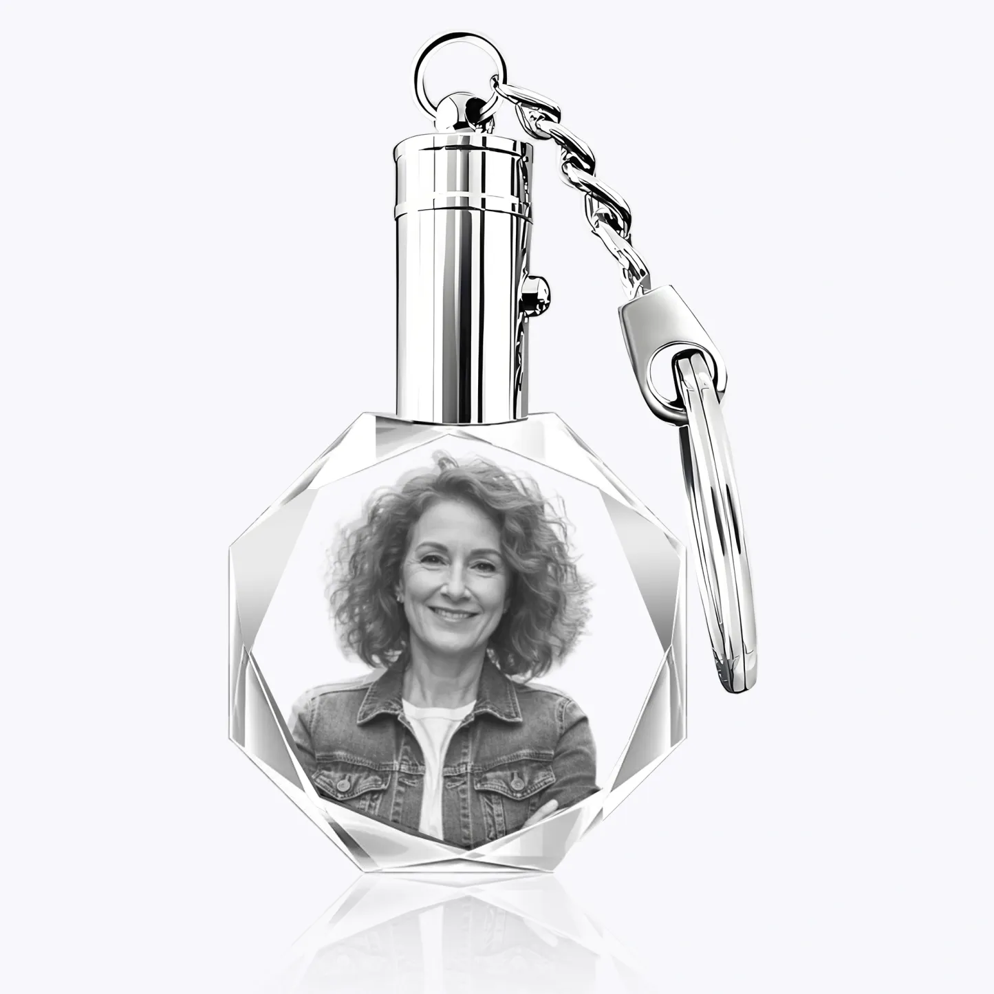 Custom Octagon Shape Crystal Photo Keychain