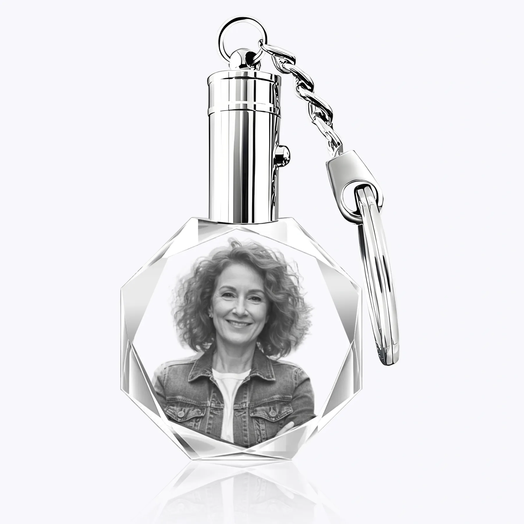 Custom Octagon Shape Crystal Photo Keychain
