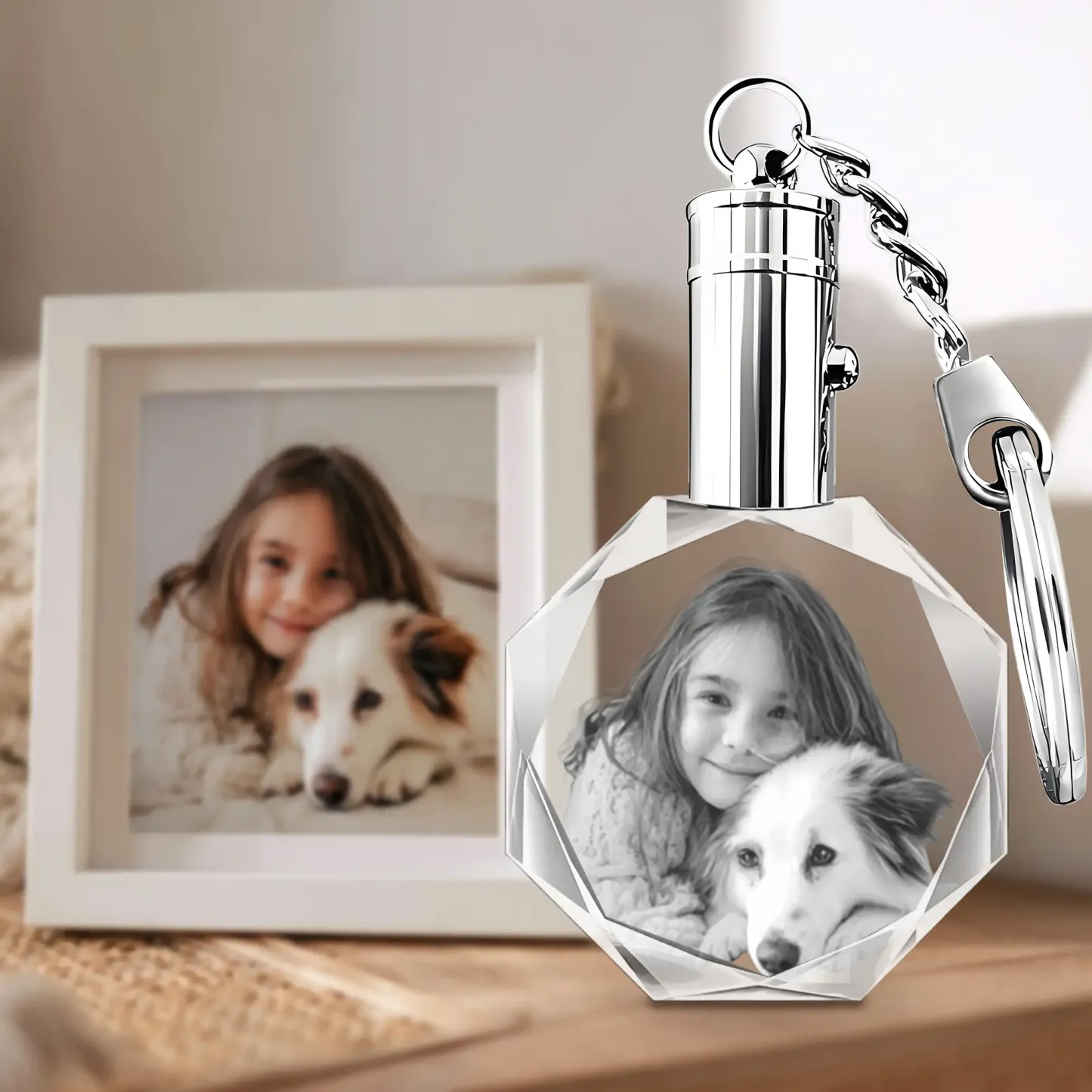 Custom Octagon Crystal Photo Keychain