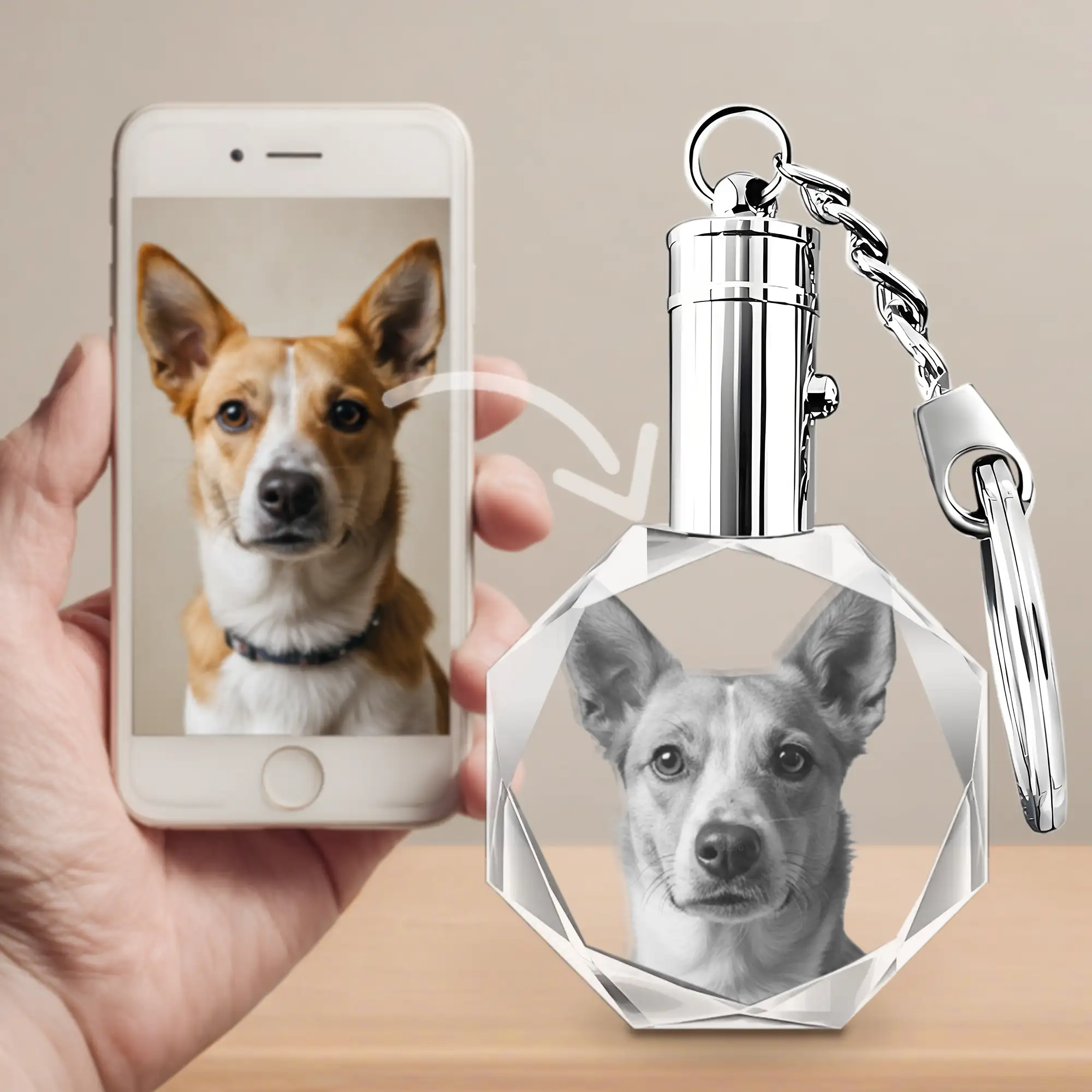 Custom Octagon Crystal Photo Keychain