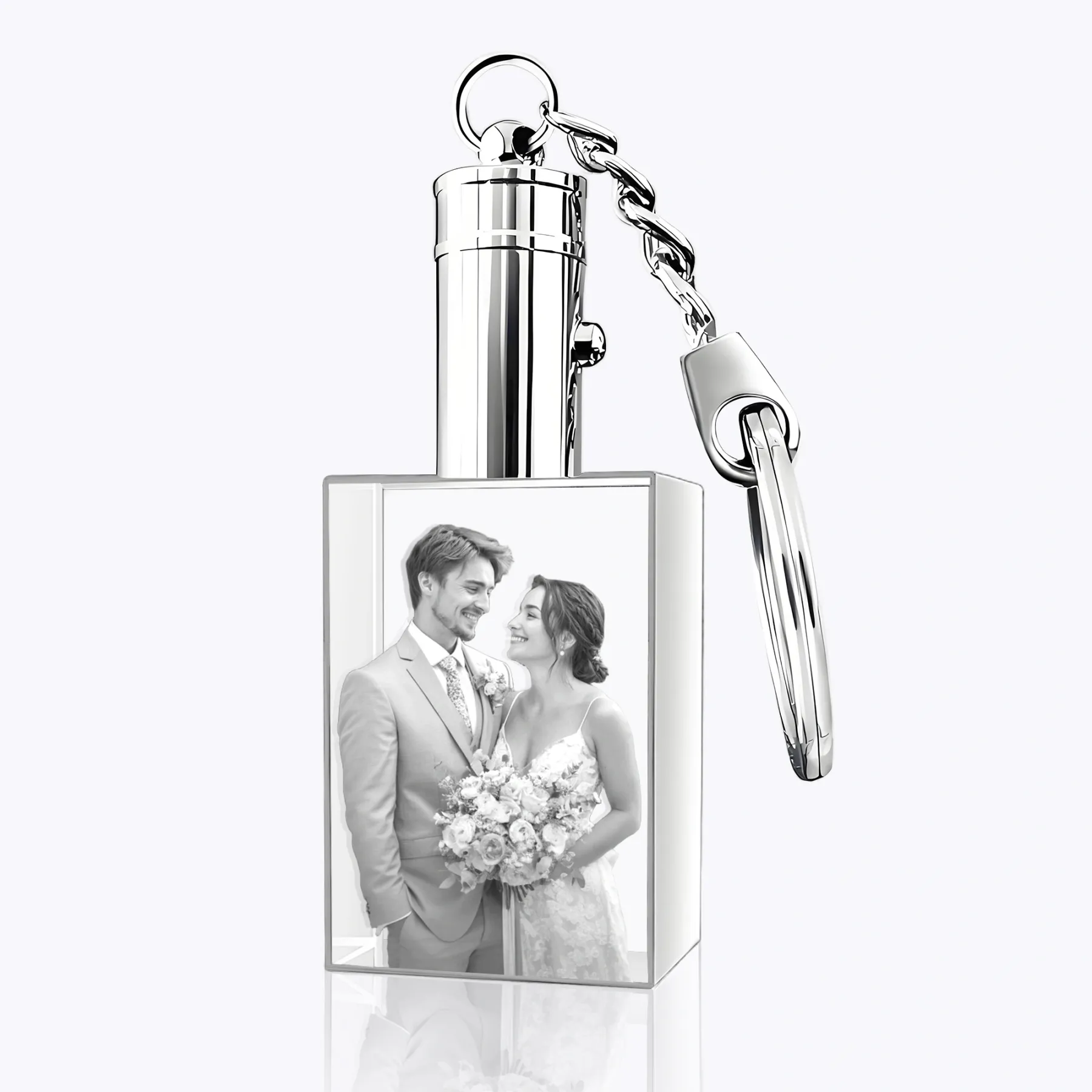 Custom Rectangular Shape Crystal Photo Keychain