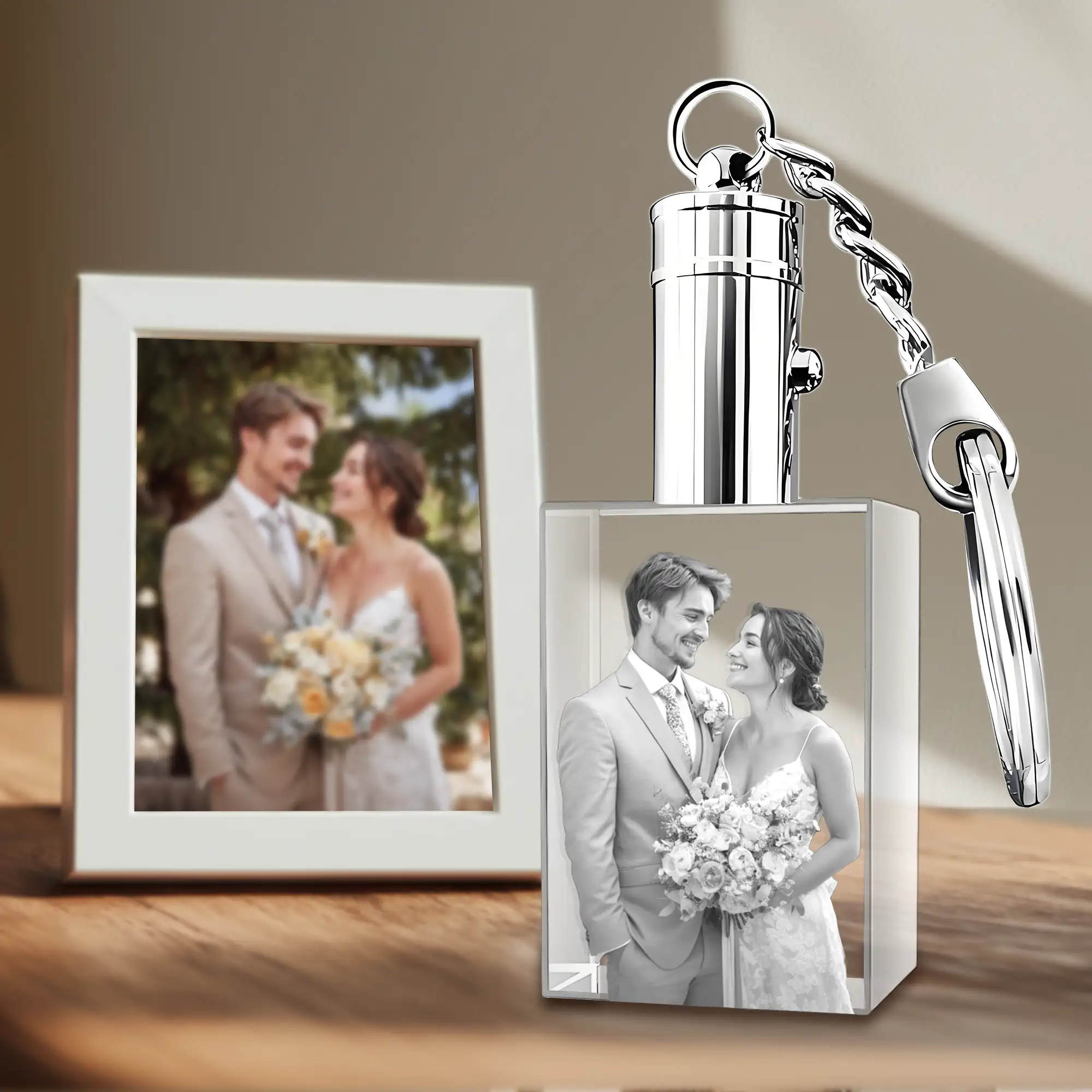 Custom Rectangular Shape Crystal Photo Keychain