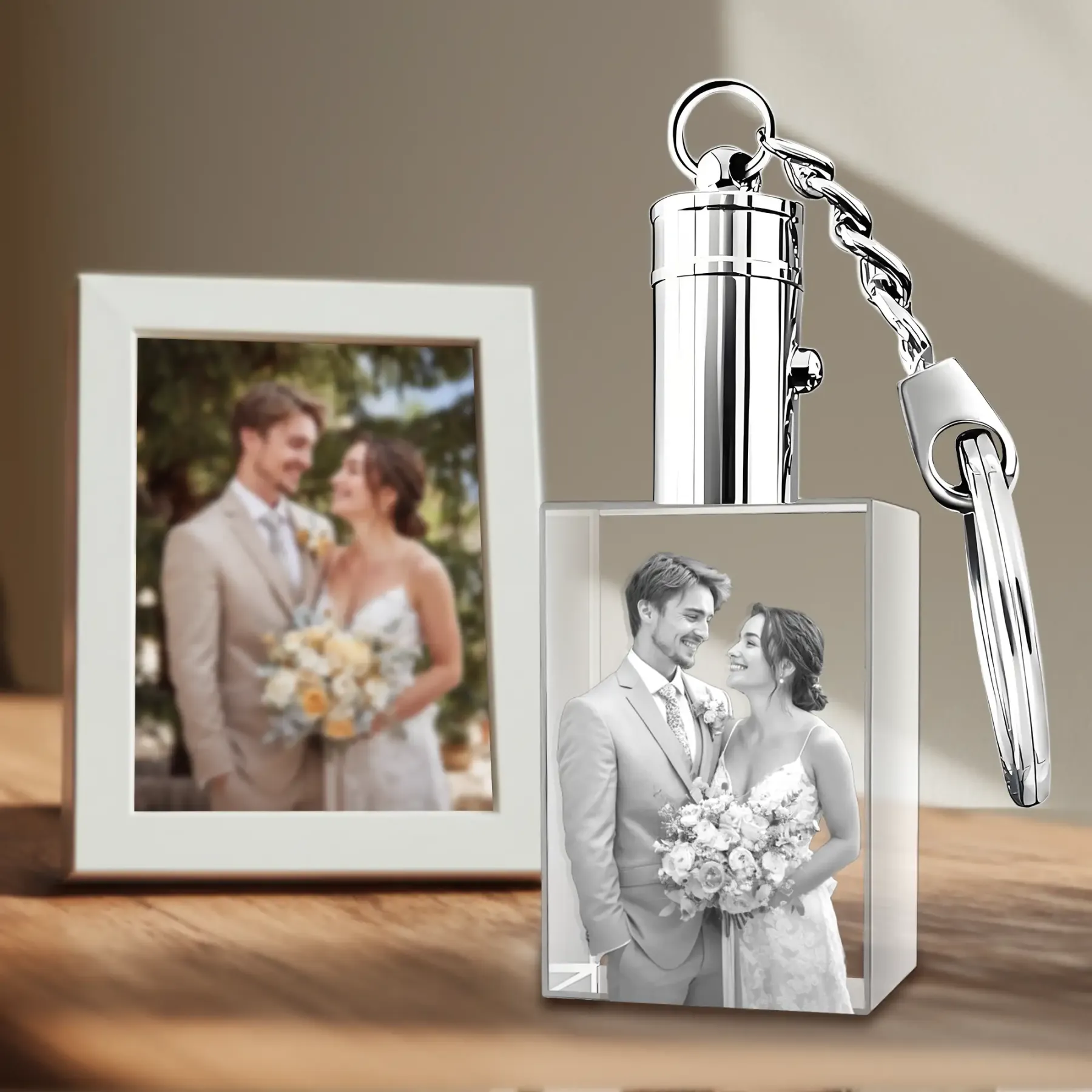 Custom Rectangular Shape Crystal Photo Keychain