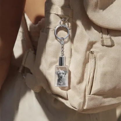 Custom Rectangular Shape Crystal Photo Keychain