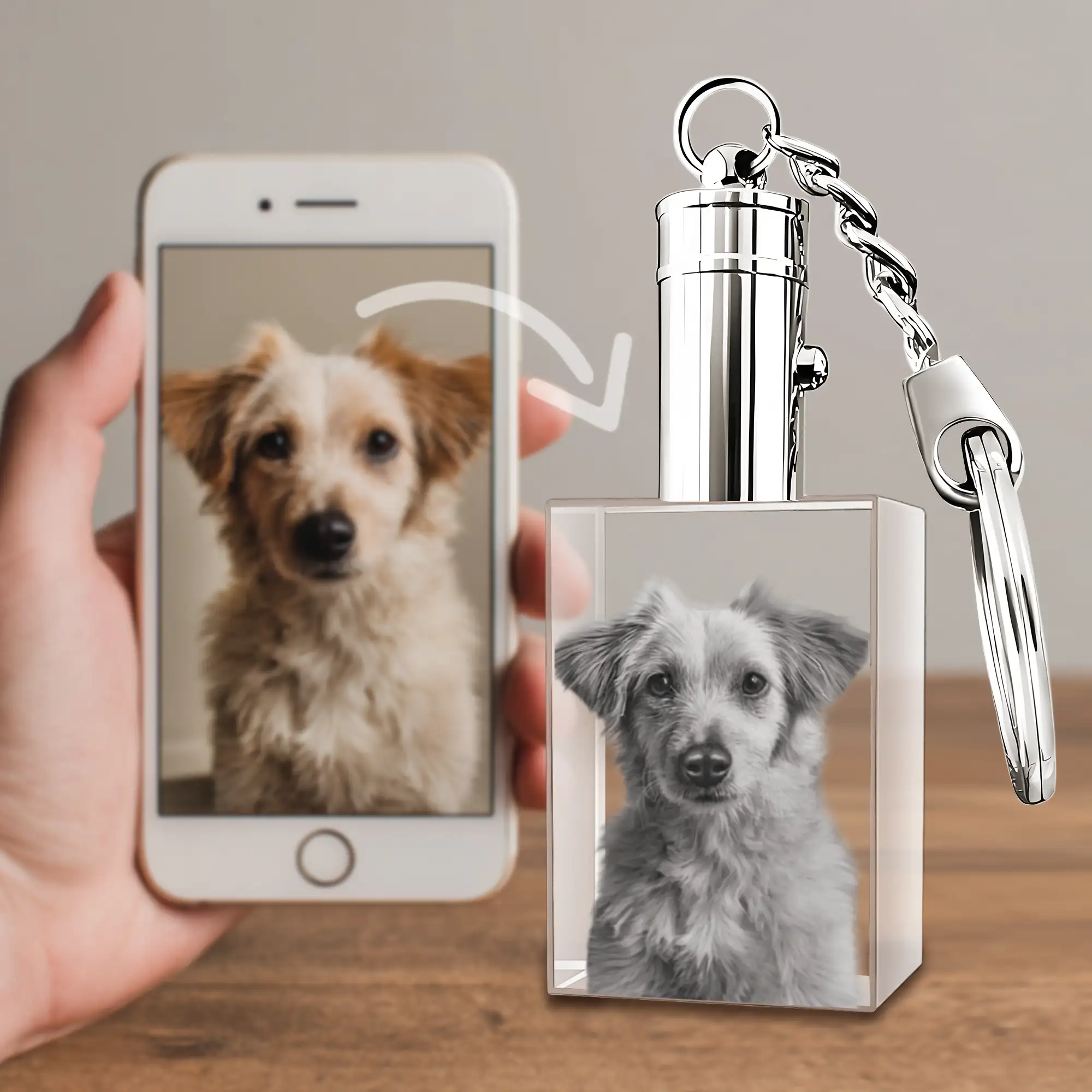 Custom Rectangular Shape Crystal Photo Keychain