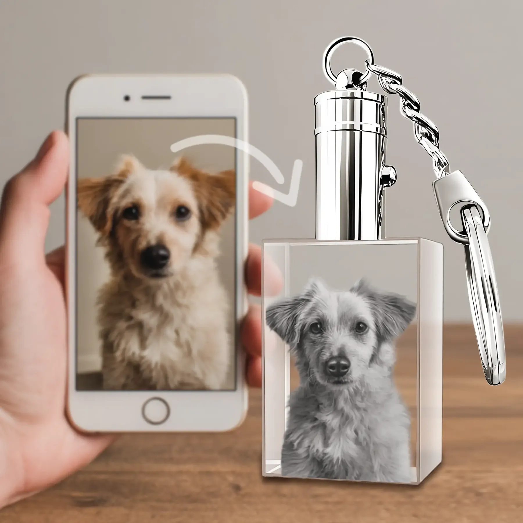 Custom Rectangular Shape Crystal Photo Keychain
