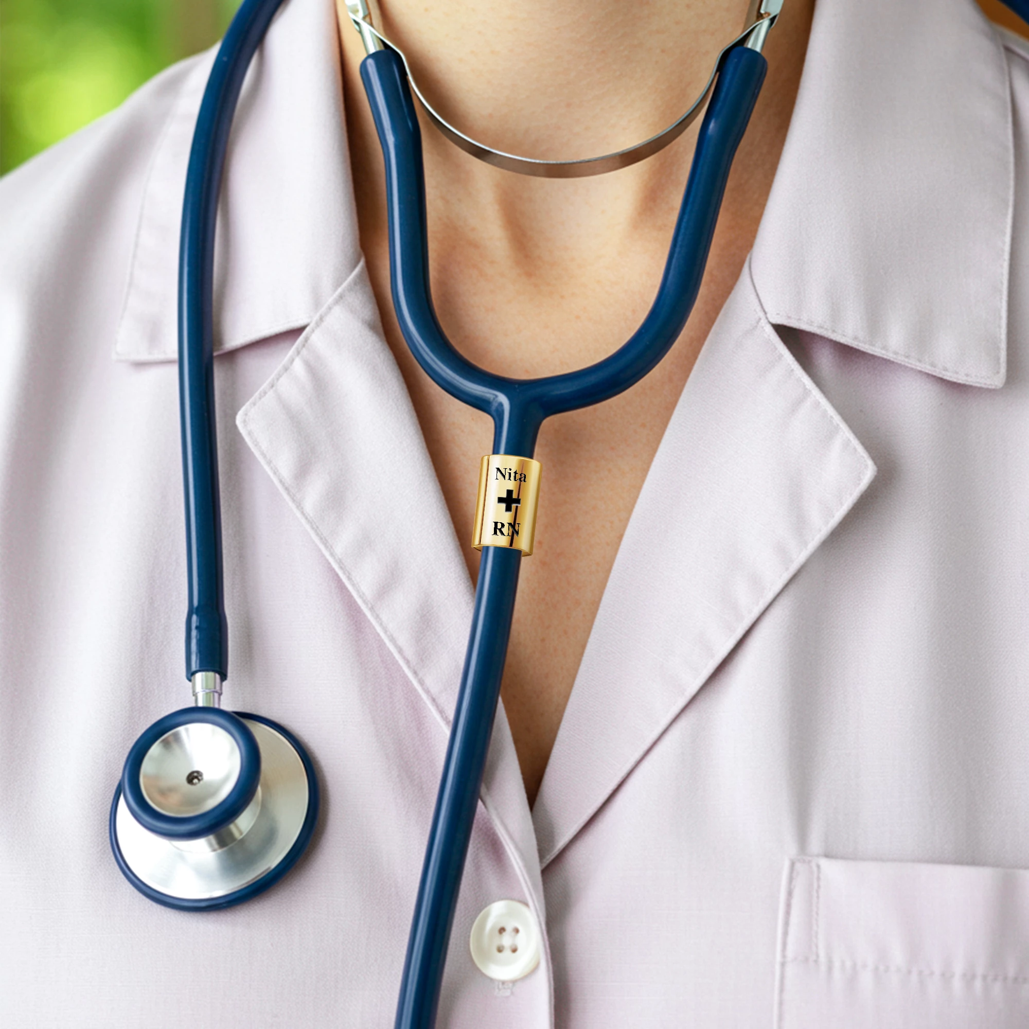 Personalized Stethoscope Name Tag with Pattern and Title for Nurses Doctors Medical Staff