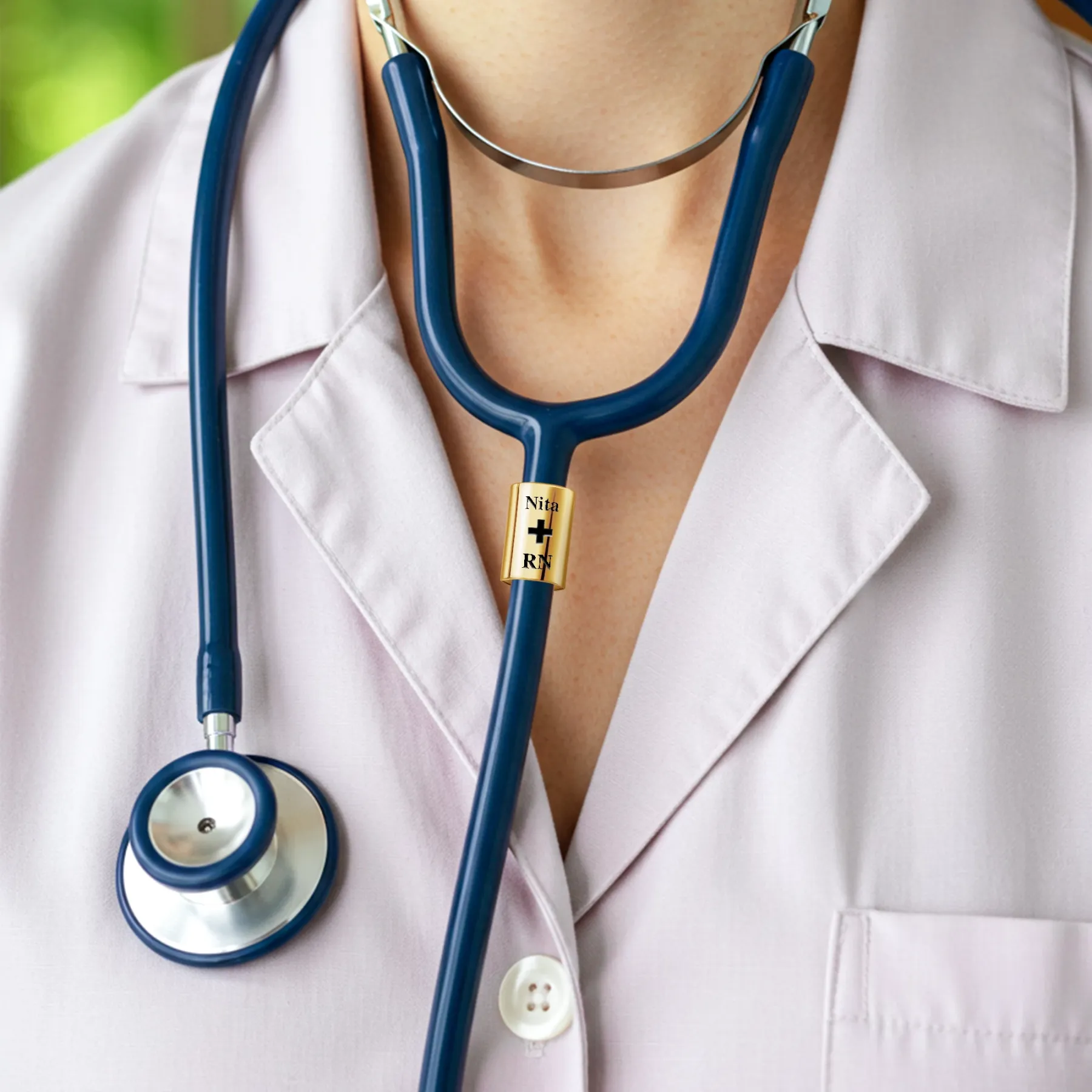 Personalized Stethoscope Name Tag with Pattern and Title for Nurses Doctors Medical Staff