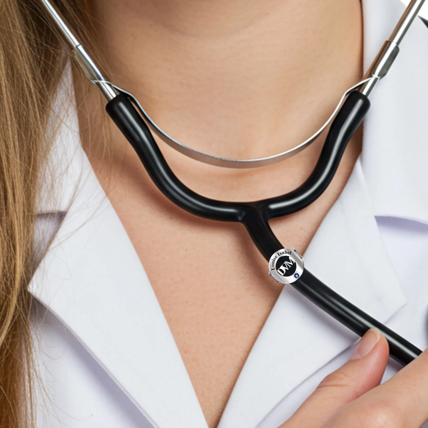 Personalized Stethoscope Name Tag with Title and Birthstone for Nurses Doctors Medical Staff